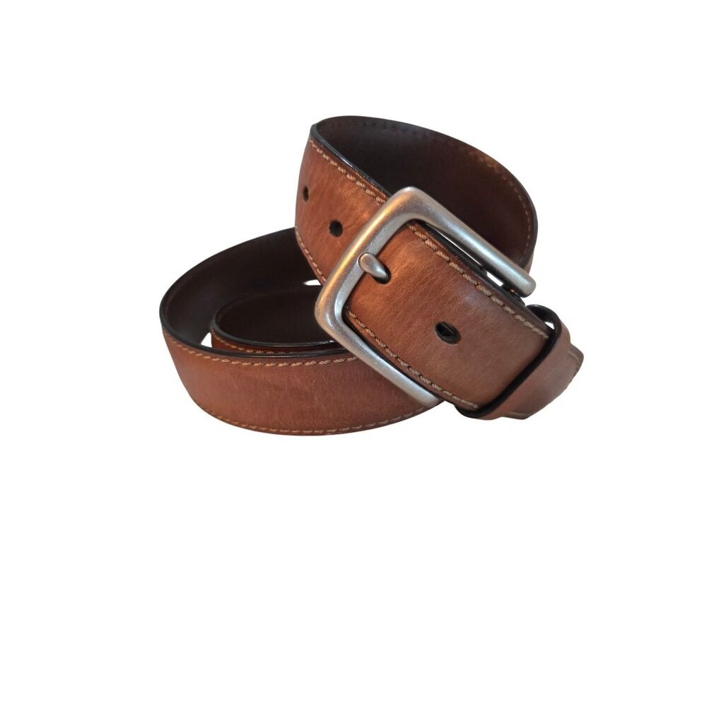 Fossil‎ Aiden Belt Mens 44 Brown Genuine Leather Antique Nickel Buckle